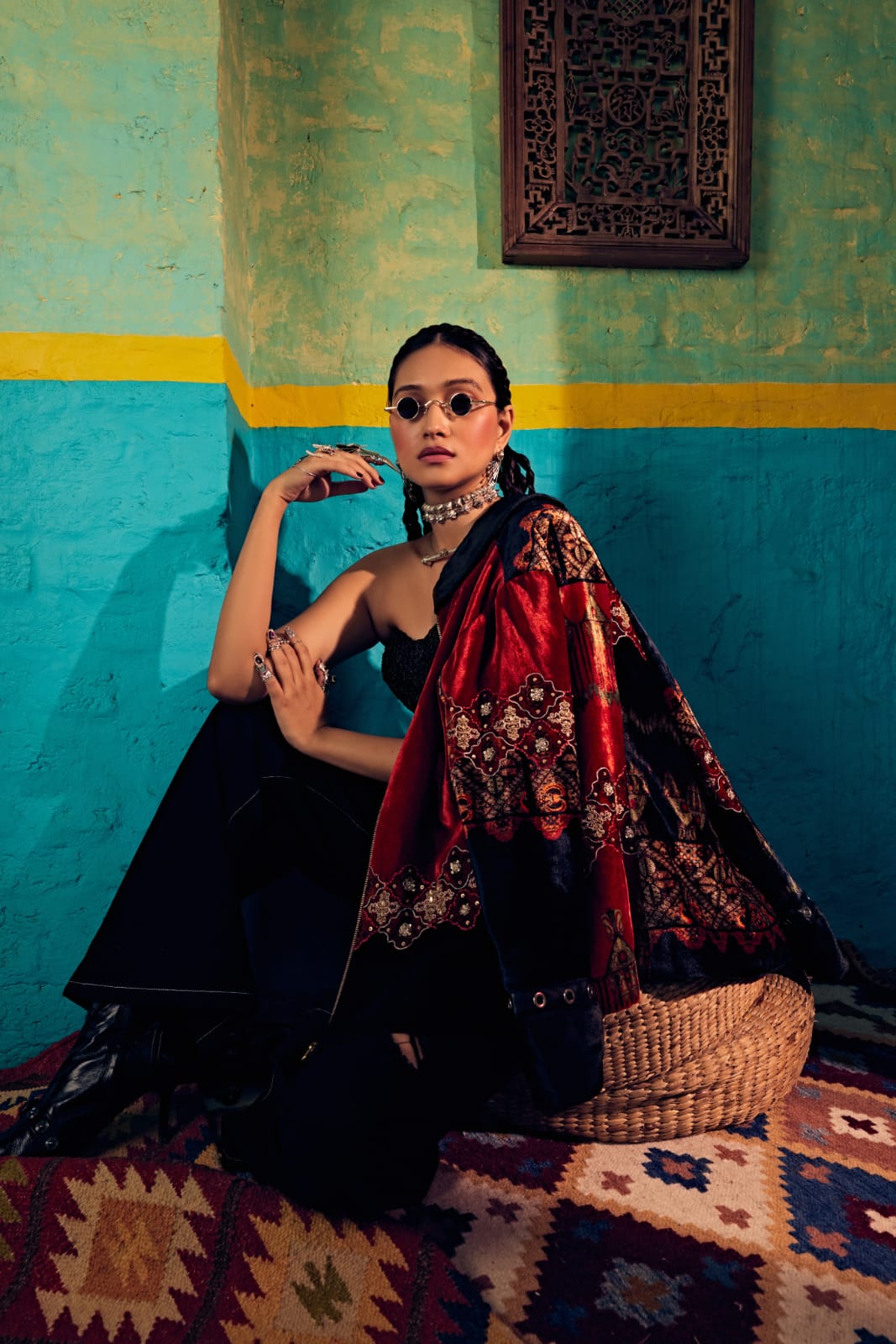 Maroon black velvet jacket