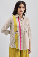 Beige Bird Embroidery Shirt