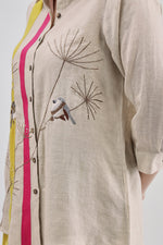 Beige Bird Embroidery Shirt