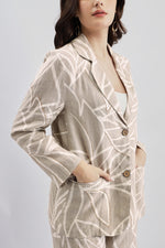 Beige Printed Kantha Work Blazer And Pants