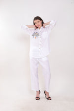 White Shirt Blue Bird Embroidery