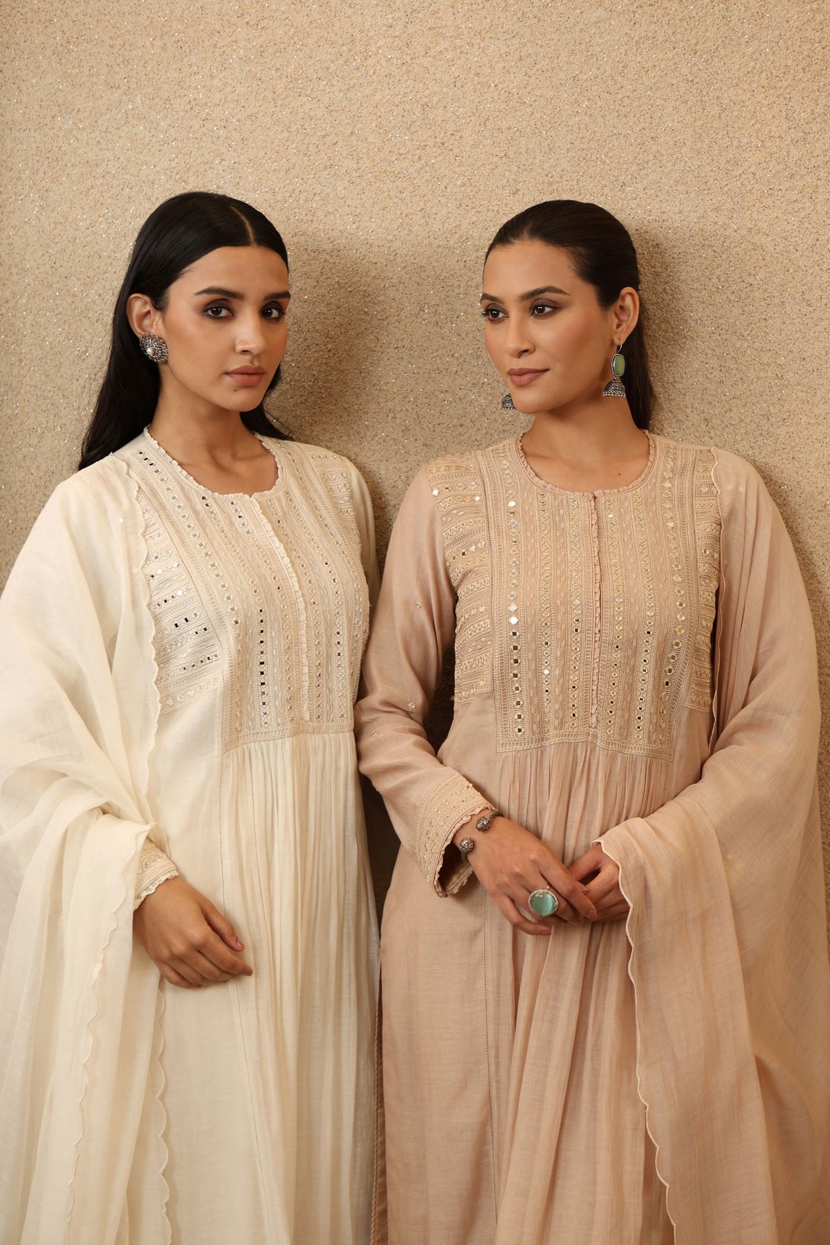 Ivory Pure Silk-Cotton Mirror-Work Kurta-Pants Set