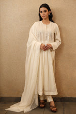 Ivory Pure Silk-Cotton Mirror-Work Kurta-Pants Set