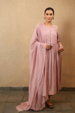 Lavender Pure Silk-Cotton Mirror-Work Kurta- Pants Set