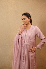Lavender Pure Silk-Cotton Mirror-Work Kurta- Pants Set