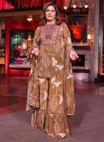 Green short Kurta with flairsleeves & sharara pant with dupatta