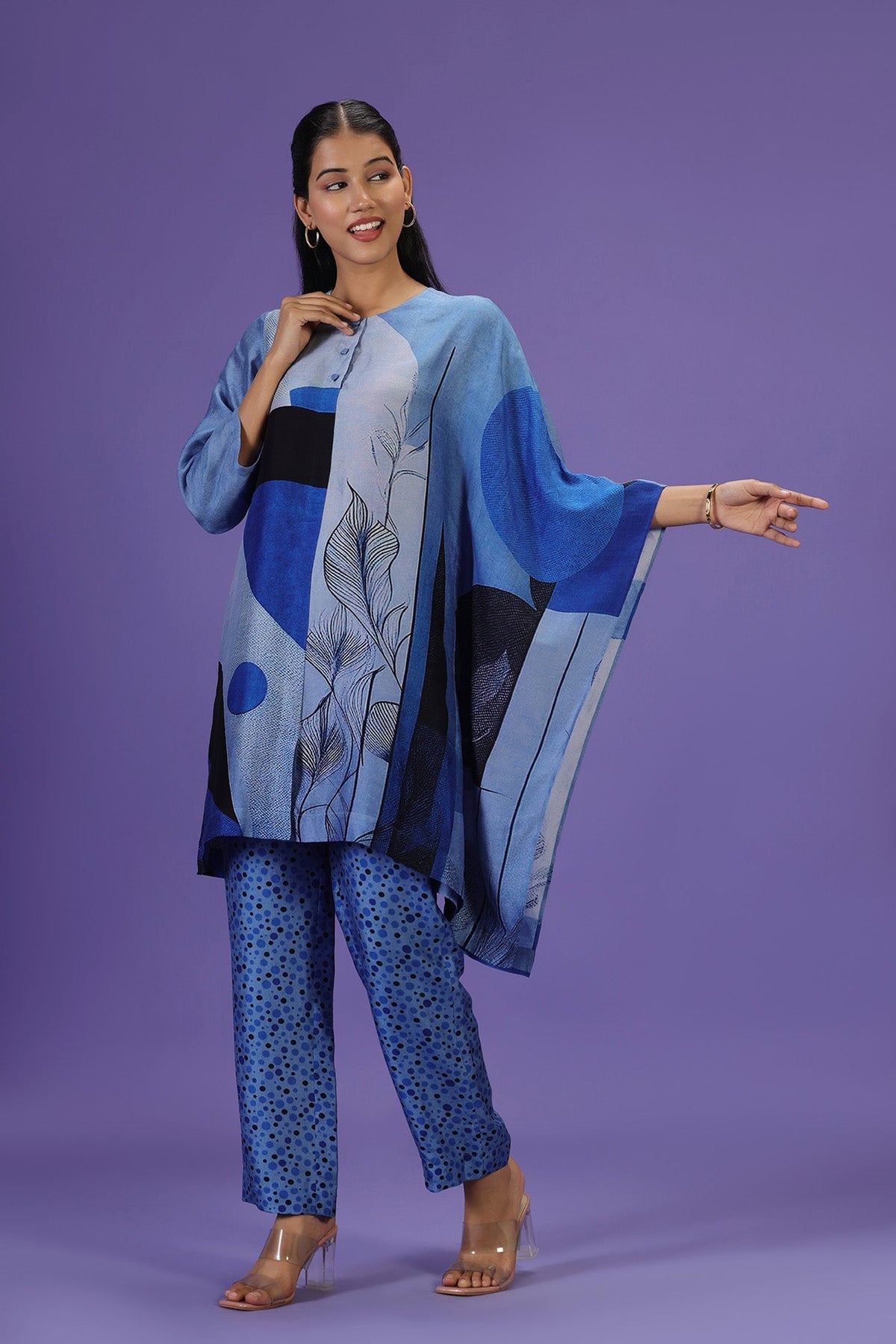 Blue Eclipse Kurta style Kaftan Set