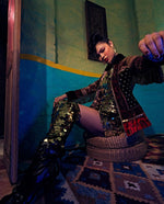 Black Short jacket with bandhani knots.