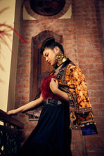 Tie dye blue maroon heavy embroideryjacket blue velvet collar