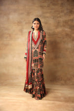 Dark Green ,Red Pleated Sharara Set