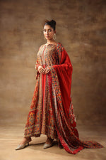 Red Heavy Kurta With Satin Dupatta And Pant