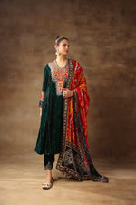 Ekat Print Green Velvet Kurta Set