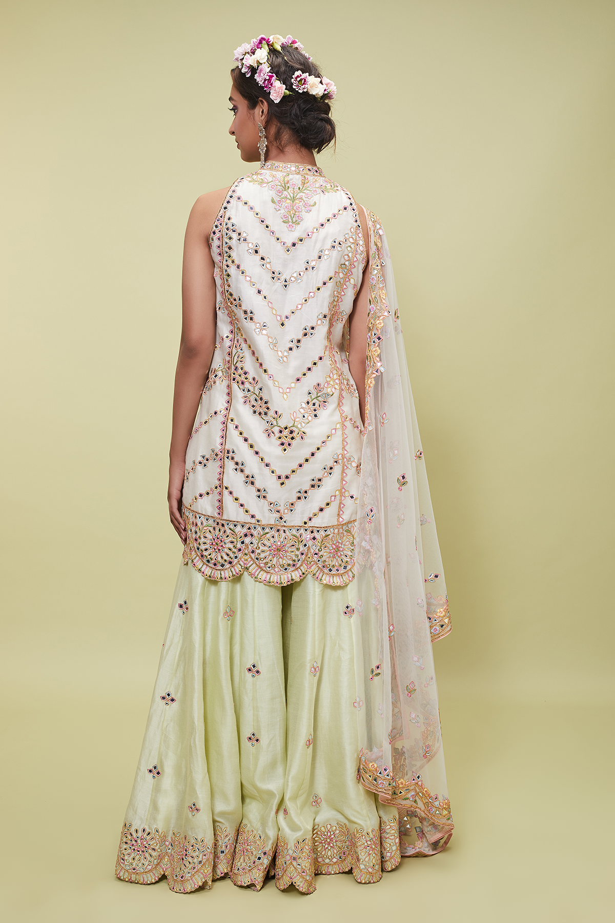 Ivory Kurta With Green Sharara