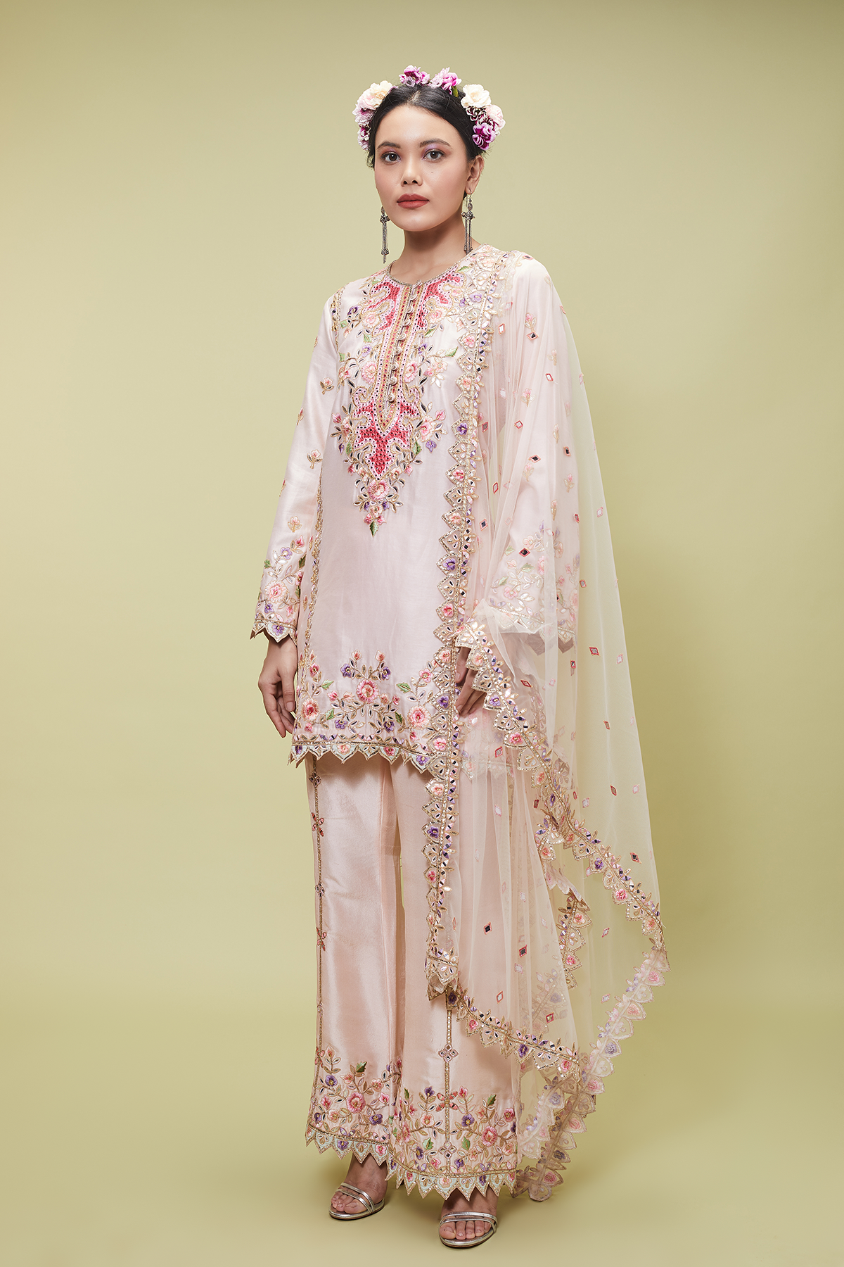 Peach Kurta With Bootleg Pants