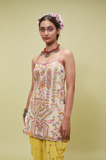 Ivory Strappy Kurta With Yellow Cowl Bottoms