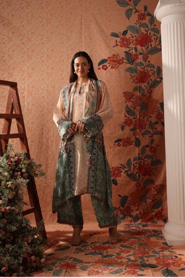 Teal colour kurta set with scarf