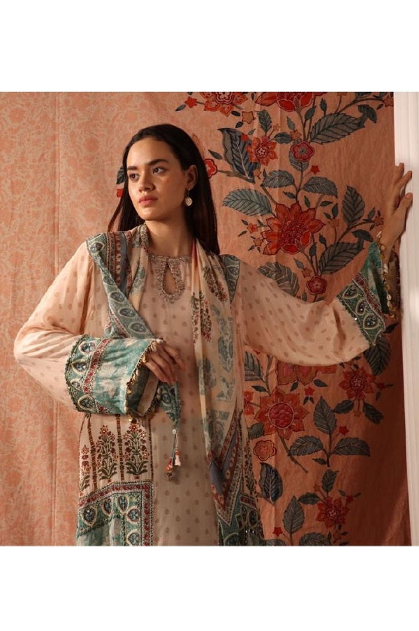 Teal colour kurta set with scarf