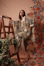 Green printed oversized kaftan shirt with dhoti