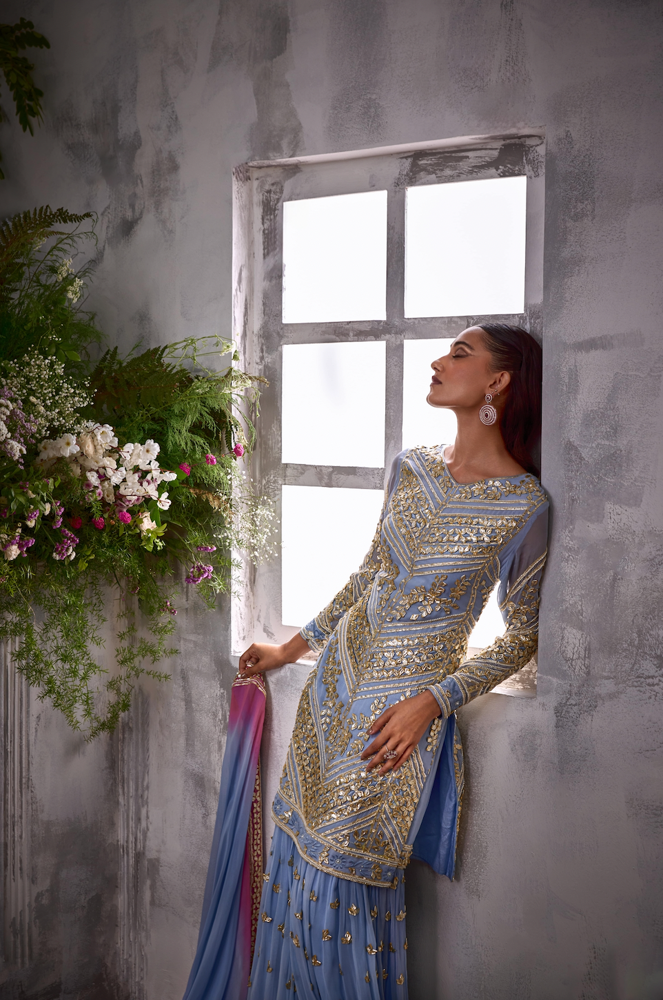 SKY BLUEGOTA SHARARA PARISAA (BLUE-PINK DUPATTA)