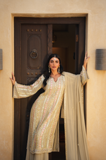 GREY GOTA SHARARA PARISAA (GREY-PEACH DUPATTA)