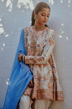 Ivory & English Blue Kali Kurta And Dhoti Set