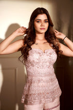 Peach embre peplum with sharara