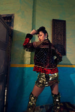 Black Short jacket with bandhani knots.