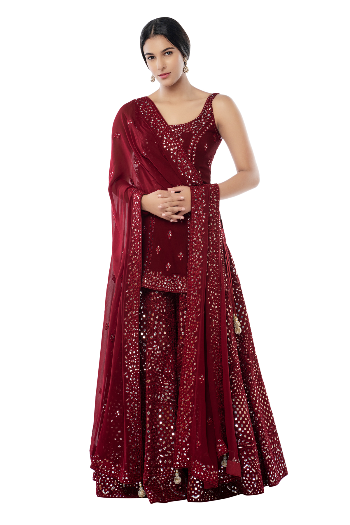 Maroon Short Kurta With Heavy Sharara