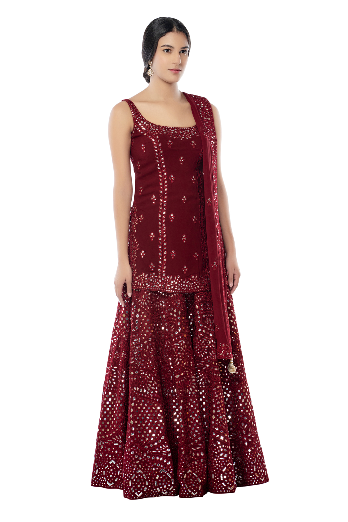 Maroon Short Kurta With Heavy Sharara