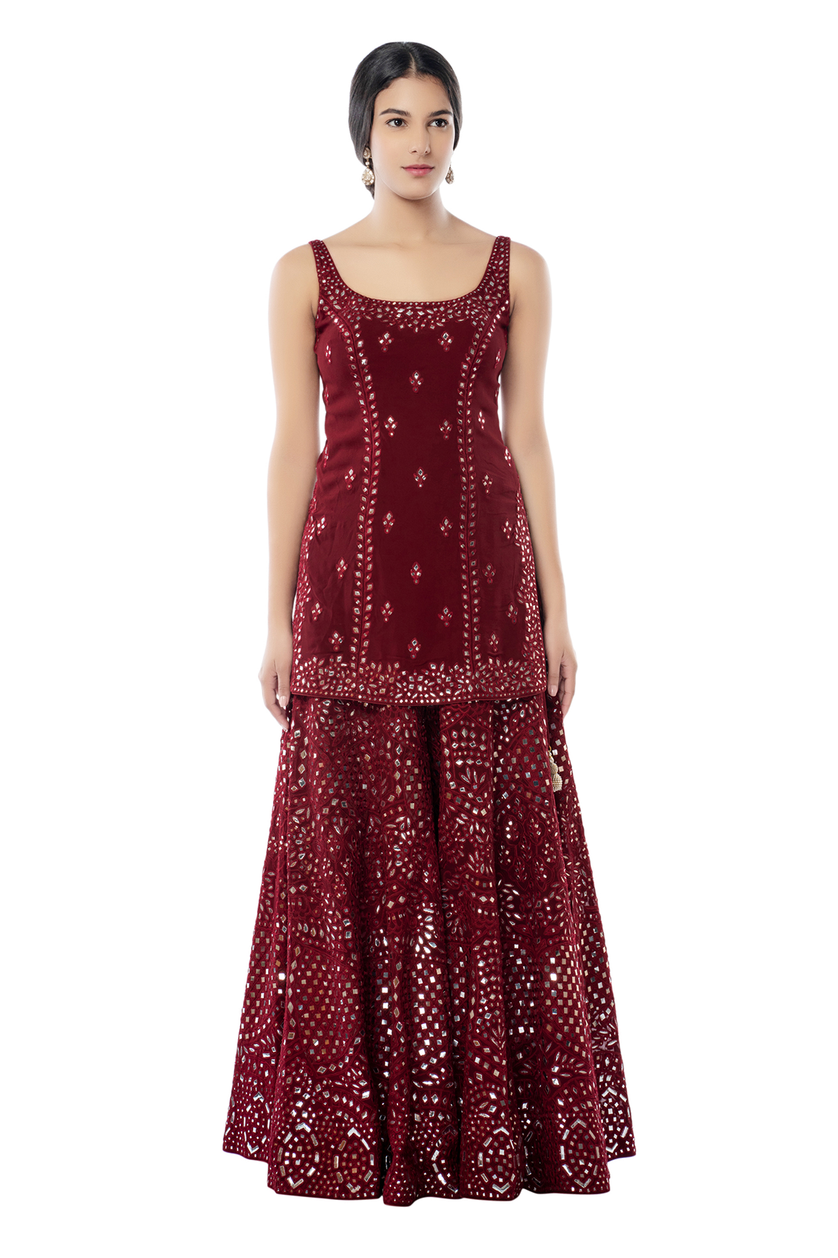 Maroon Short Kurta With Heavy Sharara