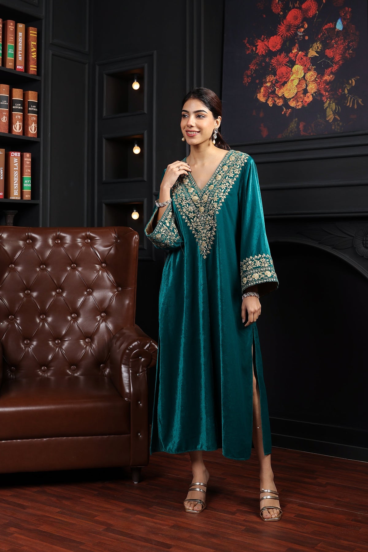 Suhani Teal Velvet Kaftan Dress
