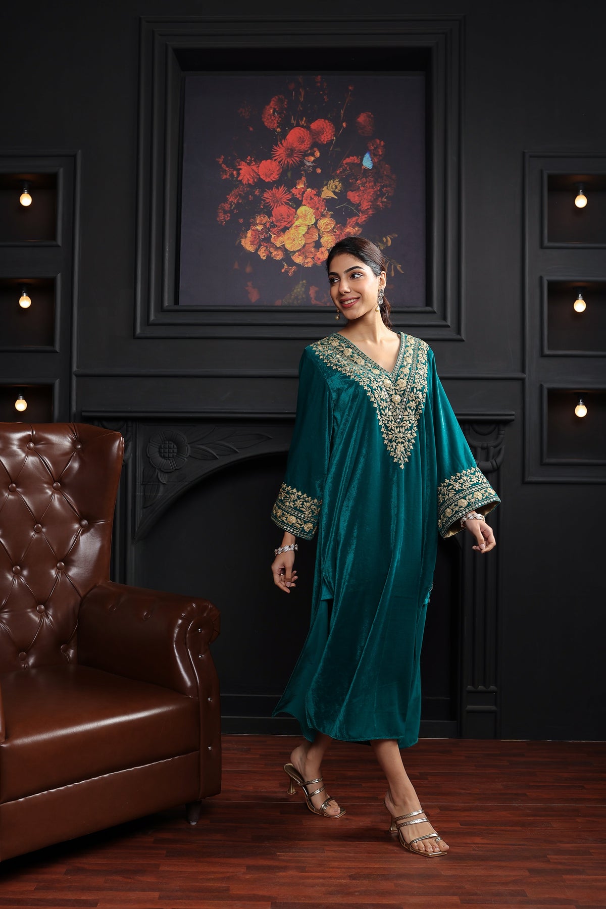 Suhani Teal Velvet Kaftan Dress
