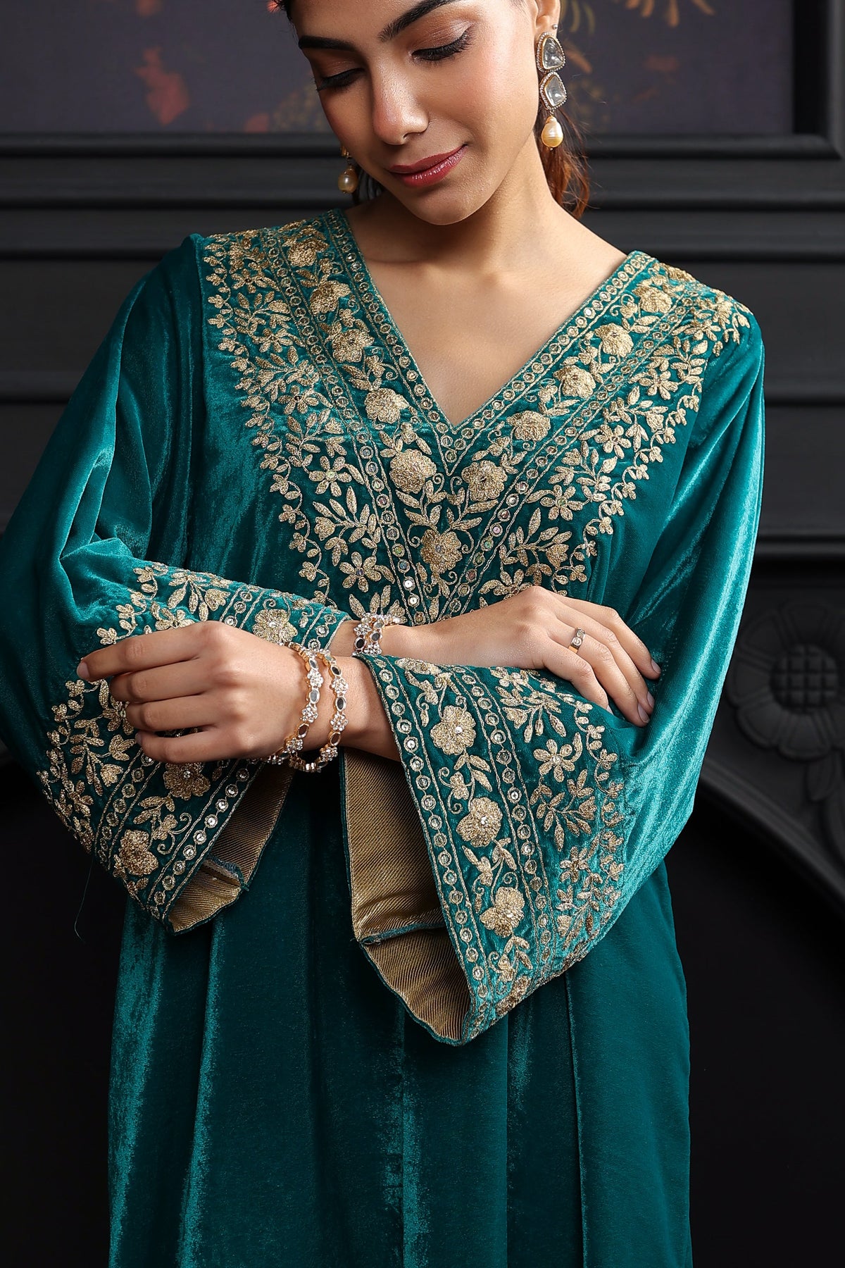 Suhani Teal Velvet Kaftan Dress