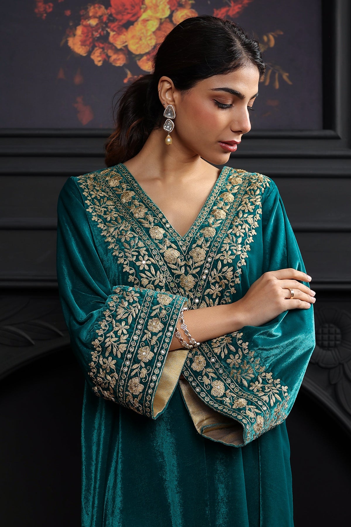 Suhani Teal Velvet Kaftan Dress