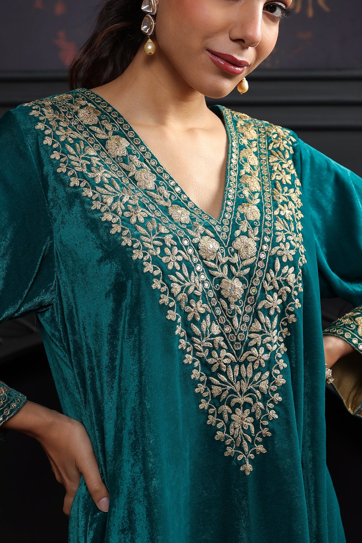 Suhani Teal Velvet Kaftan Dress