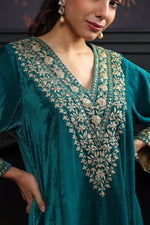 Suhani Teal Velvet Kaftan Dress