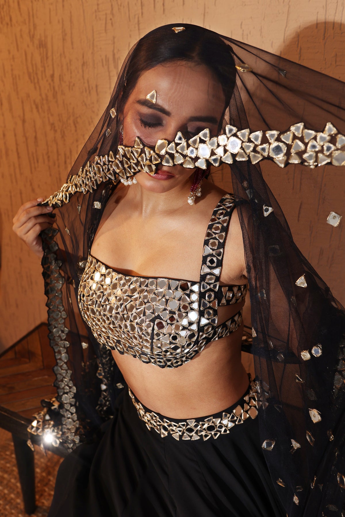 Nazakat Mirror Work Black Lehenga Set