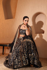 Nazakat Black Sequins & Mirror Work Lehenga Set