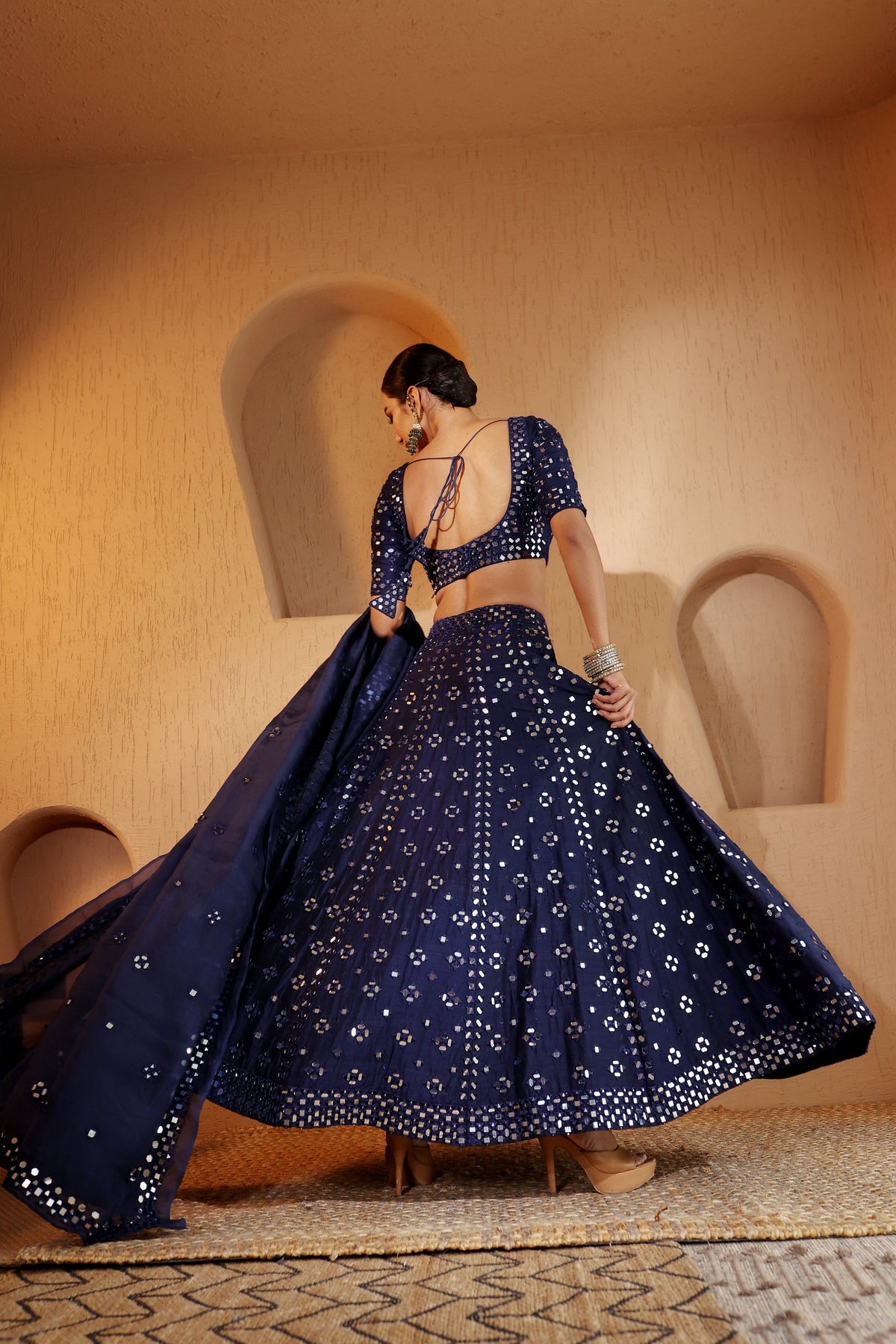 Nazakat Mid Night Mirror Work Lehenga Set
