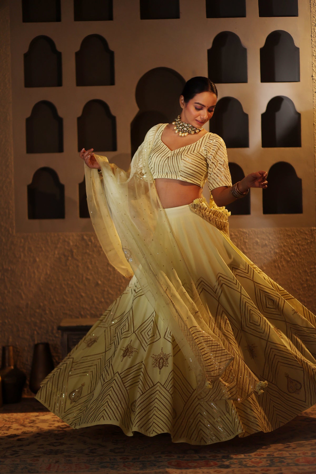 Nazakat Lemon Sequins Lehenga Set
