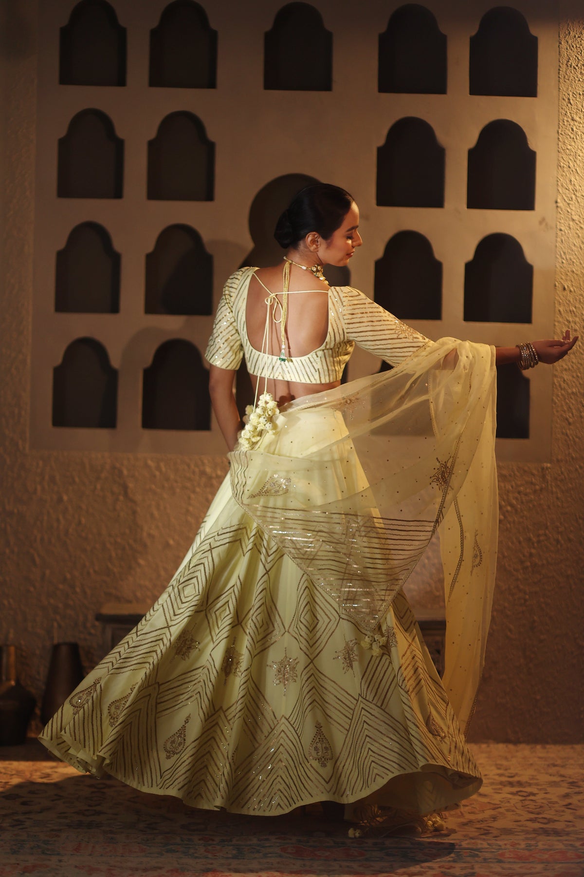 Nazakat Lemon Sequins Lehenga Set