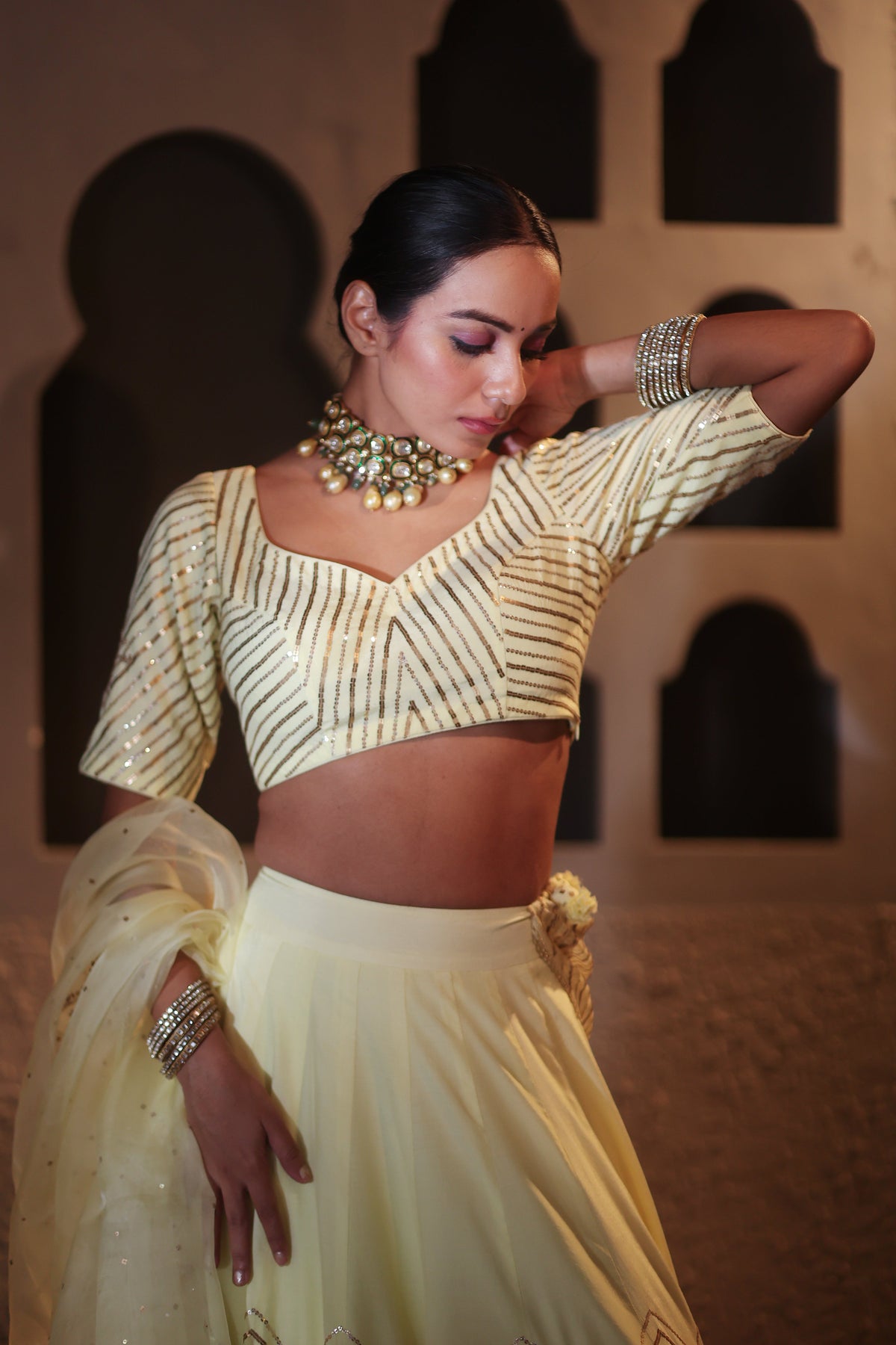 Nazakat Lemon Sequins Lehenga Set