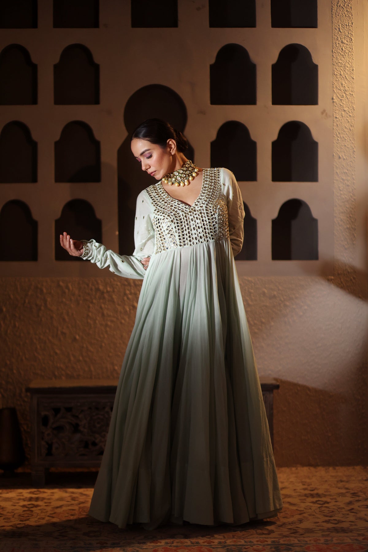 Nazakat Sage Green Anarkali