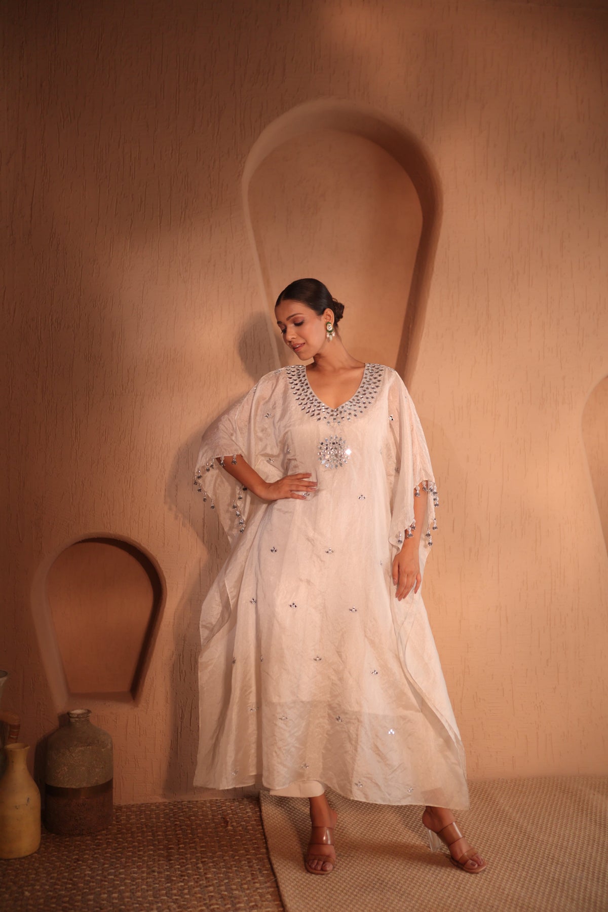 Sona Mirror Silver Kaftan Set