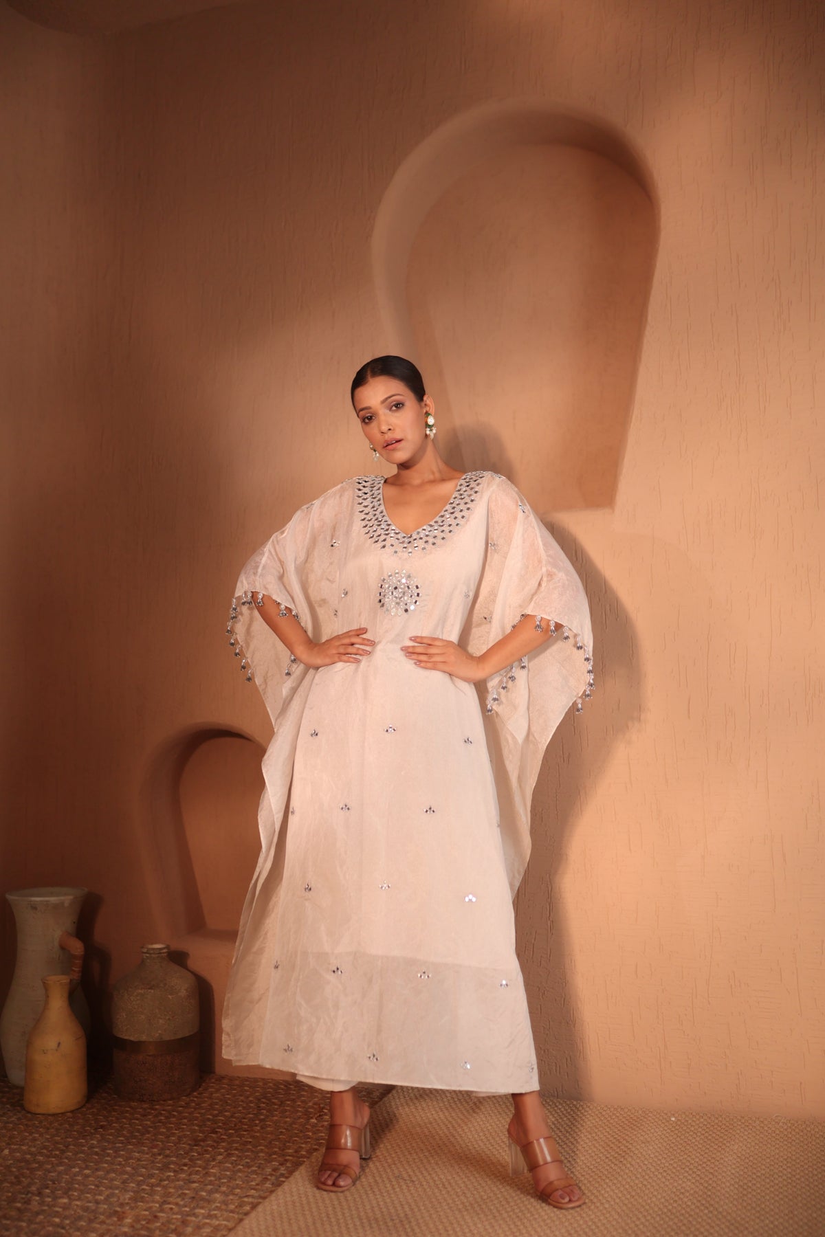 Sona Mirror Silver Kaftan Set