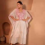 Sona Mirror Silver And Pink Kaftan Set