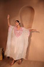 Sona Mirror Silver And Pink Kaftan Set