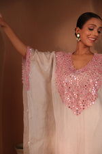 Sona Mirror Silver And Pink Kaftan Set