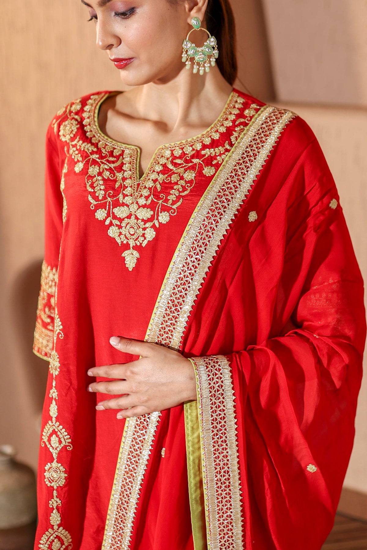 Sona Red Dori Kurta Set