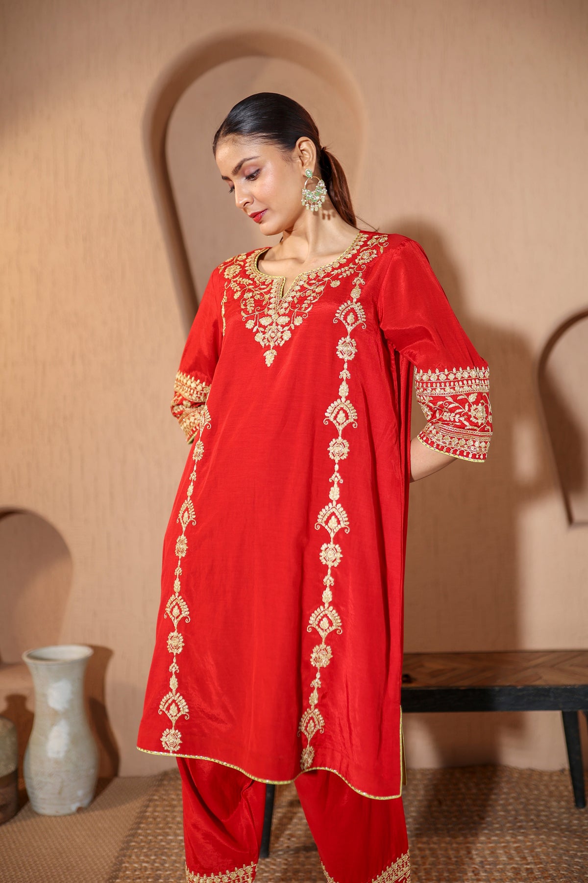 Sona Red Dori Kurta Set